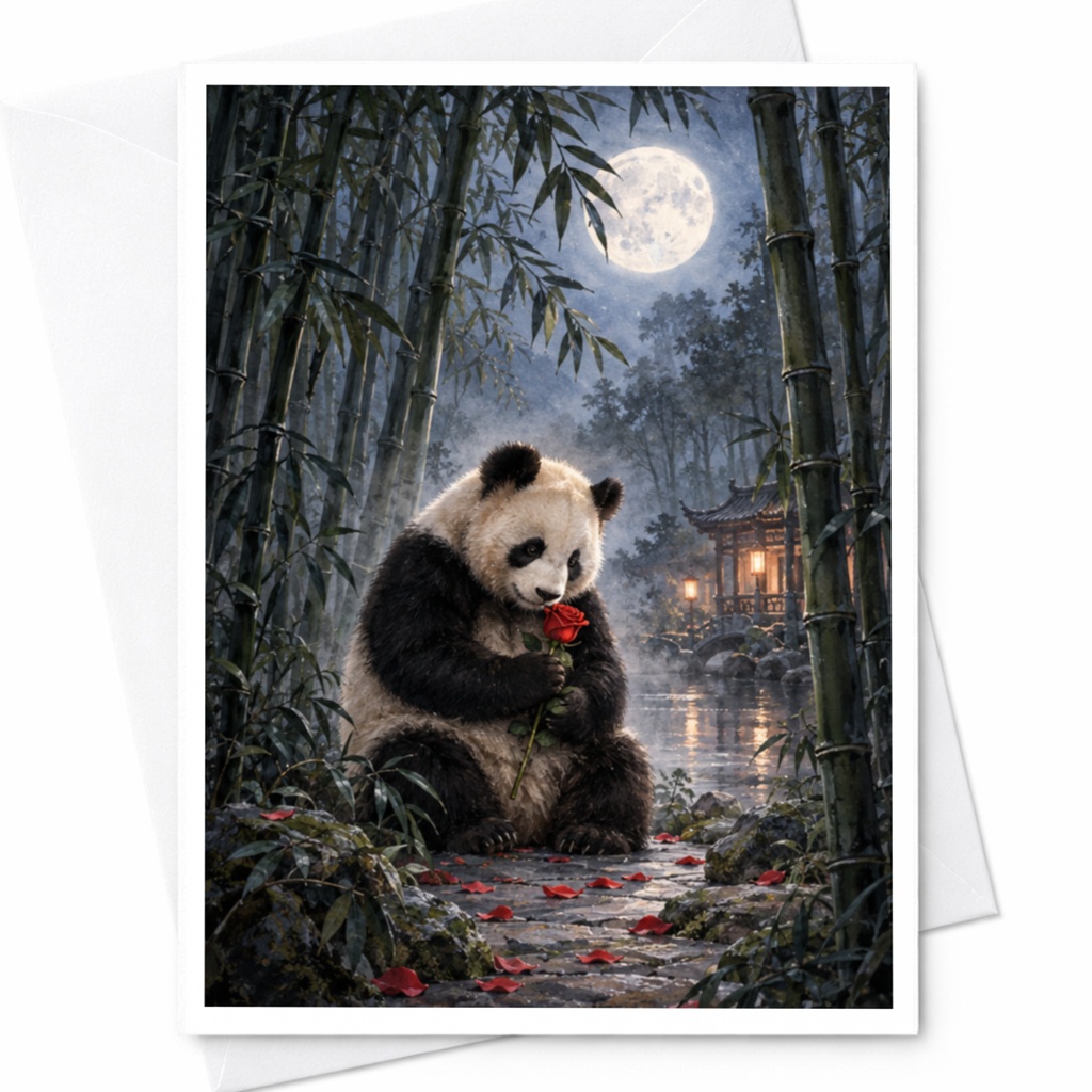 Panda With Rose Blank Greeting Card Romantic Animal Card Cute Love Card For Her Anniversary Card Nature Lover C9970