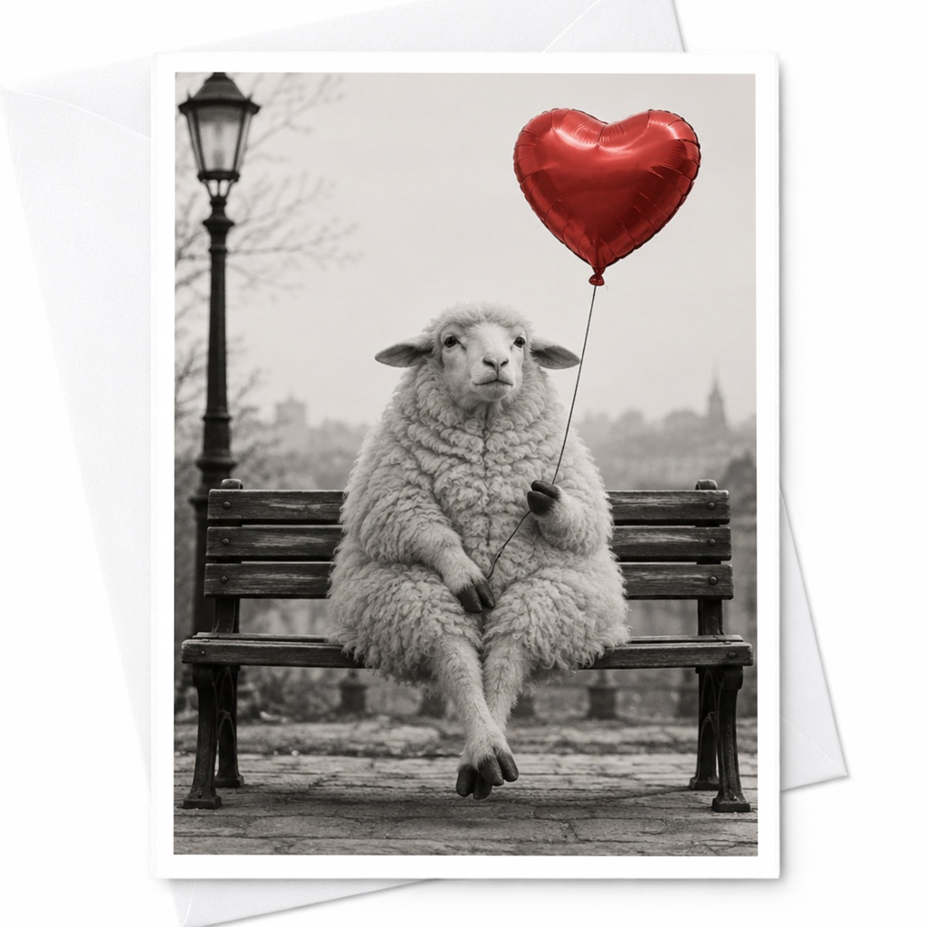 Sheep With Heart Balloon Love Card Cute Animal Greeting Card Romantic Anniversary Card For Her Valentine’s Day Card C9999