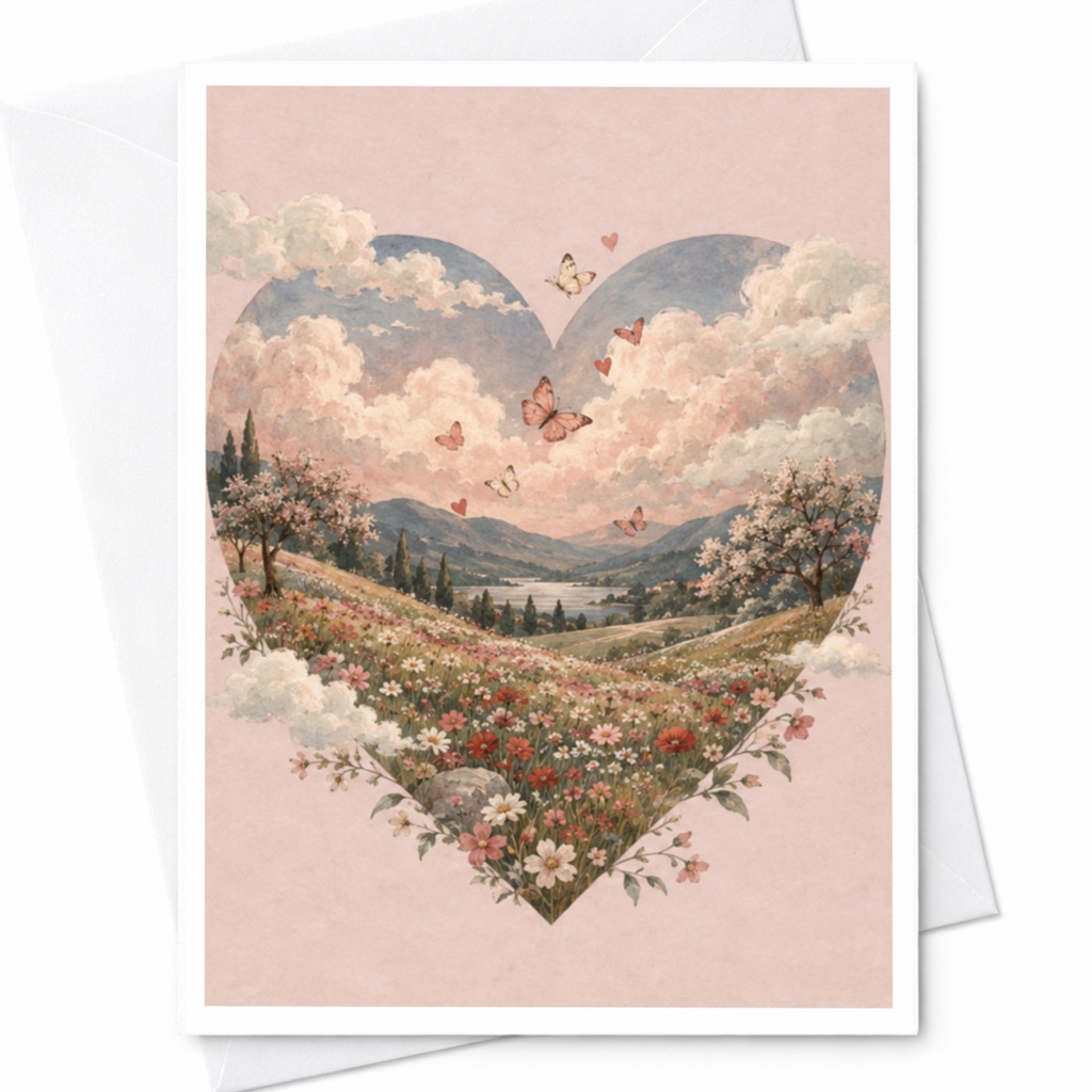 Heart-Shaped Landscape Wedding Card Romantic Nature Scene Greeting Card For Couple Anniversary Love Card C9974
