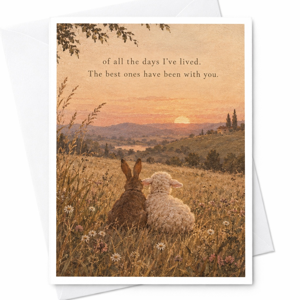 Of All The Days I've Lived. The Best Ones Have Been With You. Anniversary Card Romantic Greeting Card For Couple Cute Animal Scene C9977