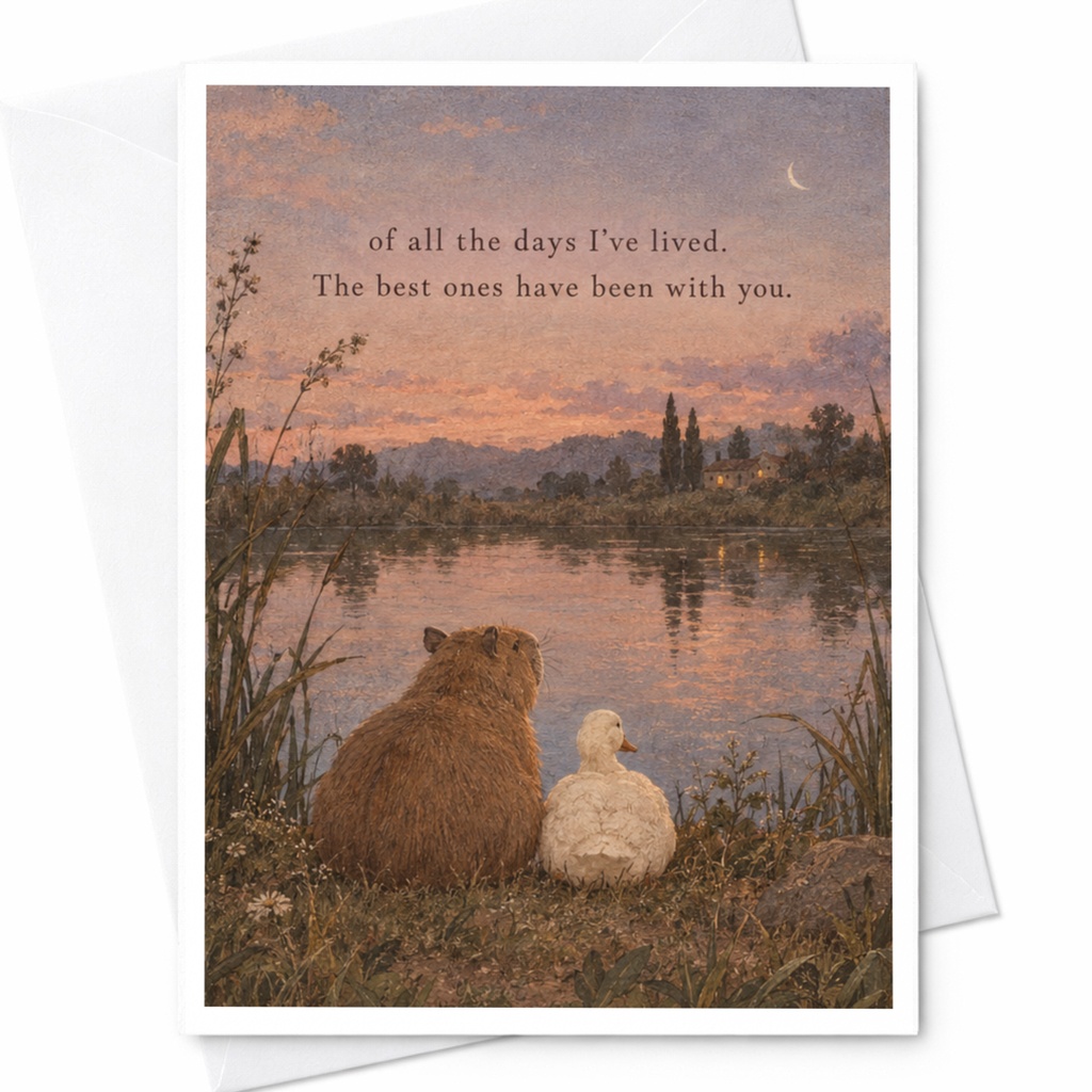 Of All The Days I've Lived. The Best Ones Have Been With You. Romantic Anniversary Card Love Card For Couple Cute Animal Scene C9978