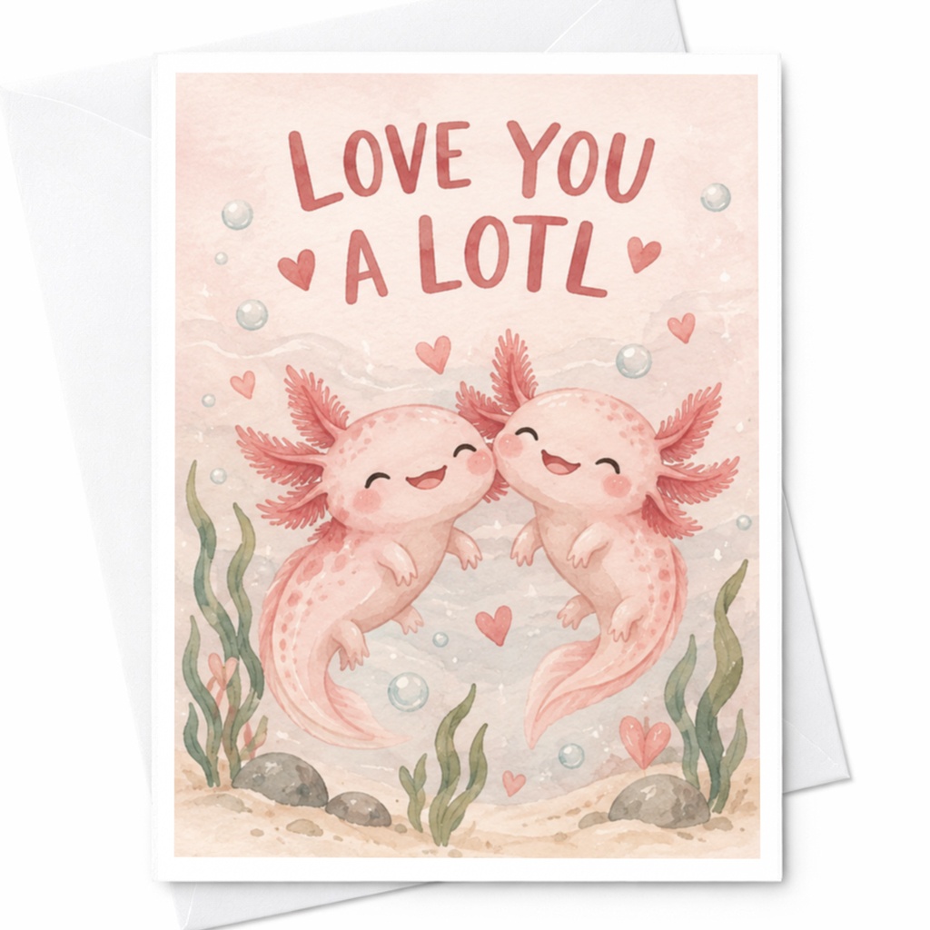 Love You A Lotl Cute Axolotl Love Card Romantic Greeting Card For Her Him Anniversary Card Cute Animal Couple C9983