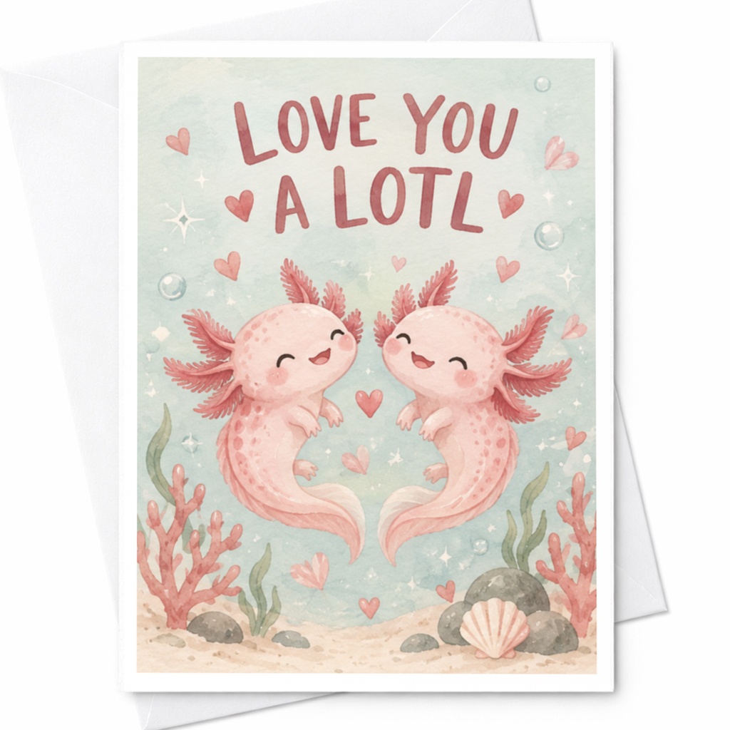 Love You A Lotl Cute Love Card Adorable Axolotl Greeting Card For Her Romantic Anniversary Card Cute Couple Card C9984