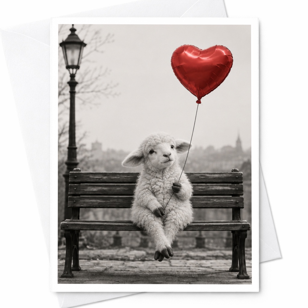 Lamb With Heart Balloon Love Card Cute Animal Greeting Card Romantic Anniversary Card For Her Sweet Valentine Card C10013