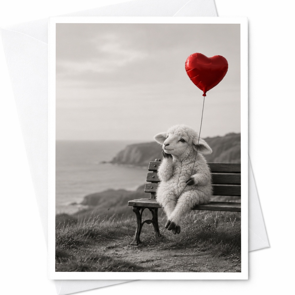 Lamb With Heart Balloon Love Card Cute Animal Greeting Card Romantic Anniversary Card For Her Sweet Valentine Card C10014