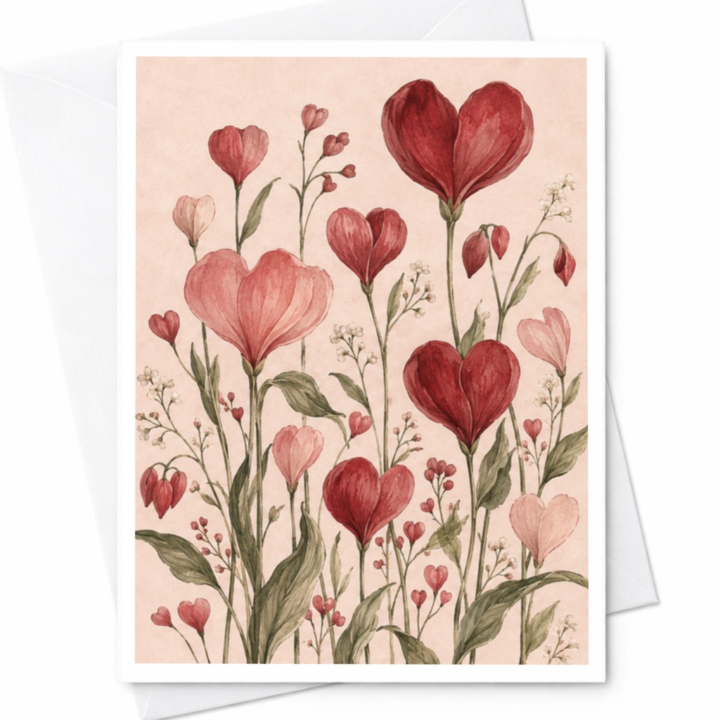 Heart-Shaped Floral Greeting Card Romantic Wedding Card Love Card For Couple Botanical Art Anniversary Card C9986