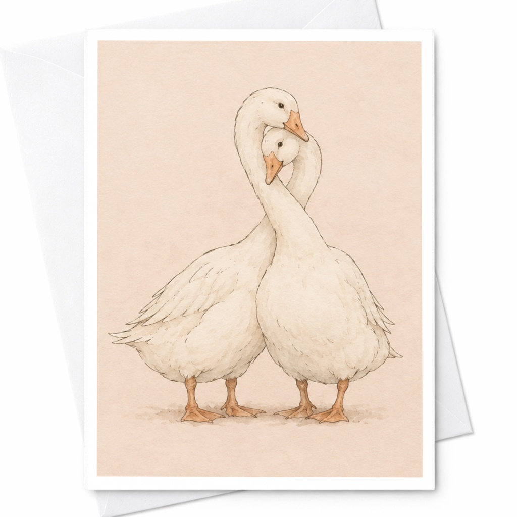 Romantic Geese Wedding Card Cute Animal Greeting Card For Couple Love Card Anniversary Card Watercolor Art For Her C9987