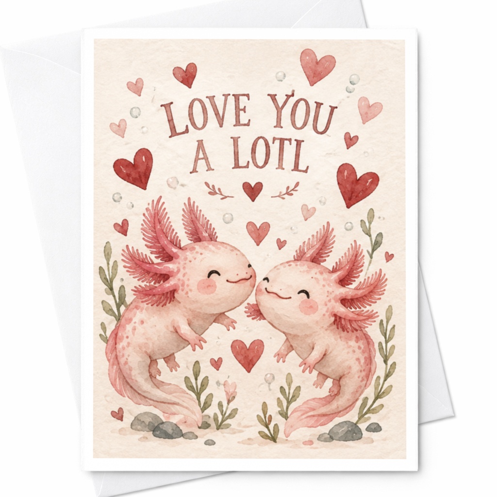 Love You A Lotl Cute Love Card Romantic Axolotl Greeting Card For Her Him Anniversary Card Cute Animal Couple C9989
