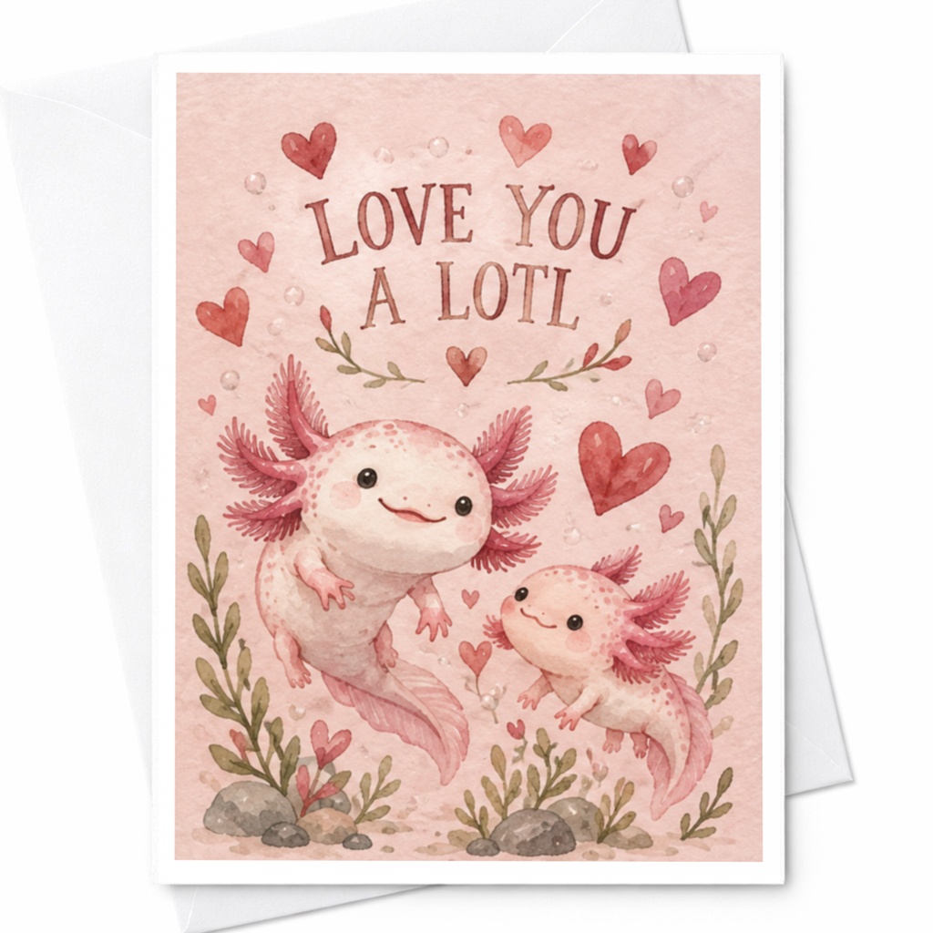 Love You A Lotl Cute Love Card Axolotl Illustration Romantic Greeting Card For Her Him Anniversary Card Cute Animal C9990