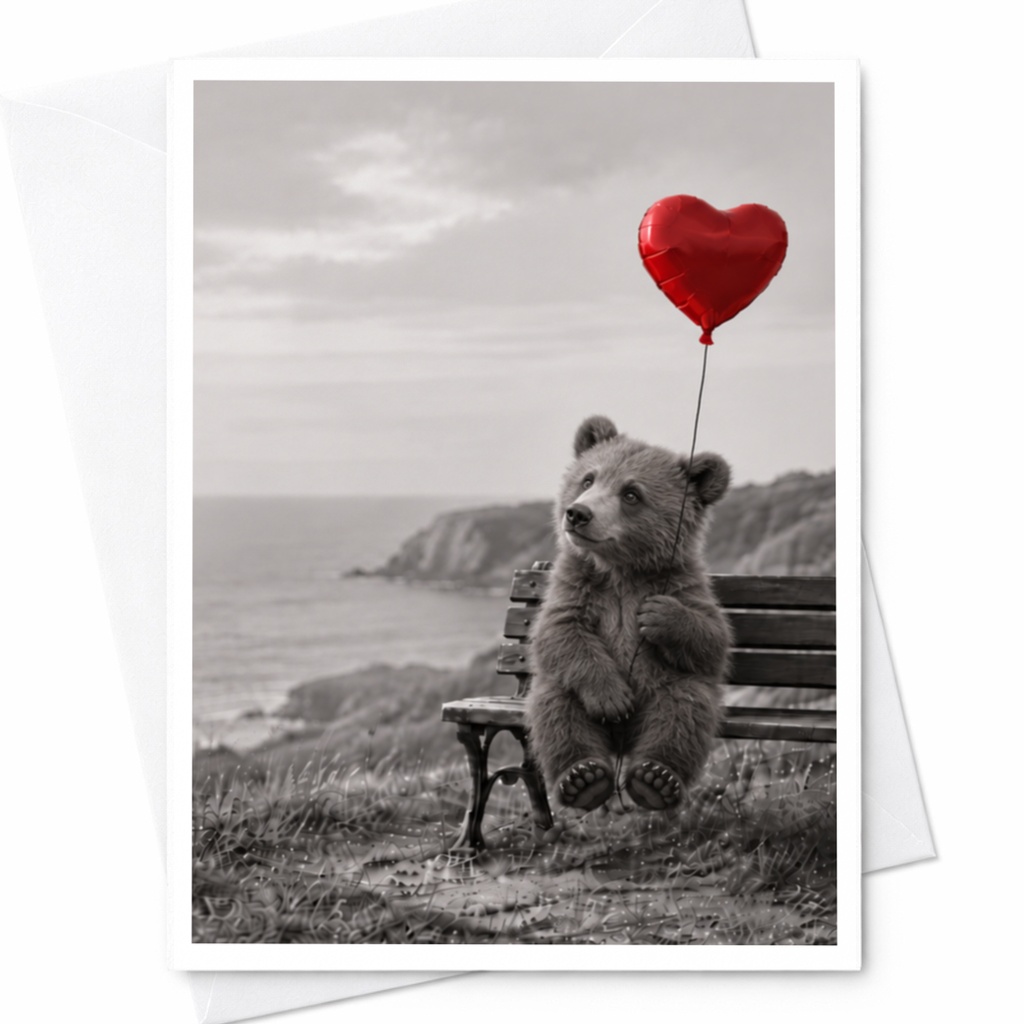 Bear With Heart Balloon Love Card Cute Animal Greeting Card Romantic Anniversary Card For Her Him Sweet Valentine C10024