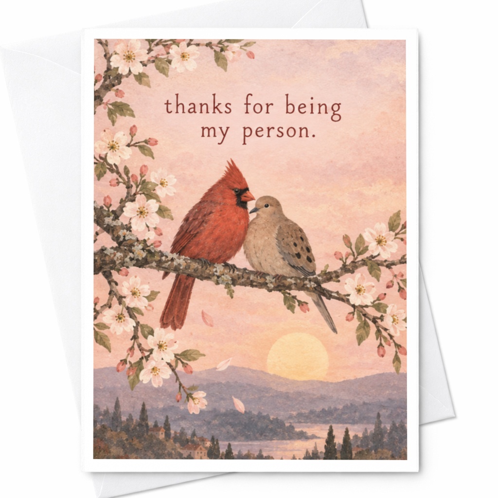 Thanks For Being My Person. Romantic Love Card Cute Birds Anniversary Card For Partner Sweet Greeting Card Nature Art C9998