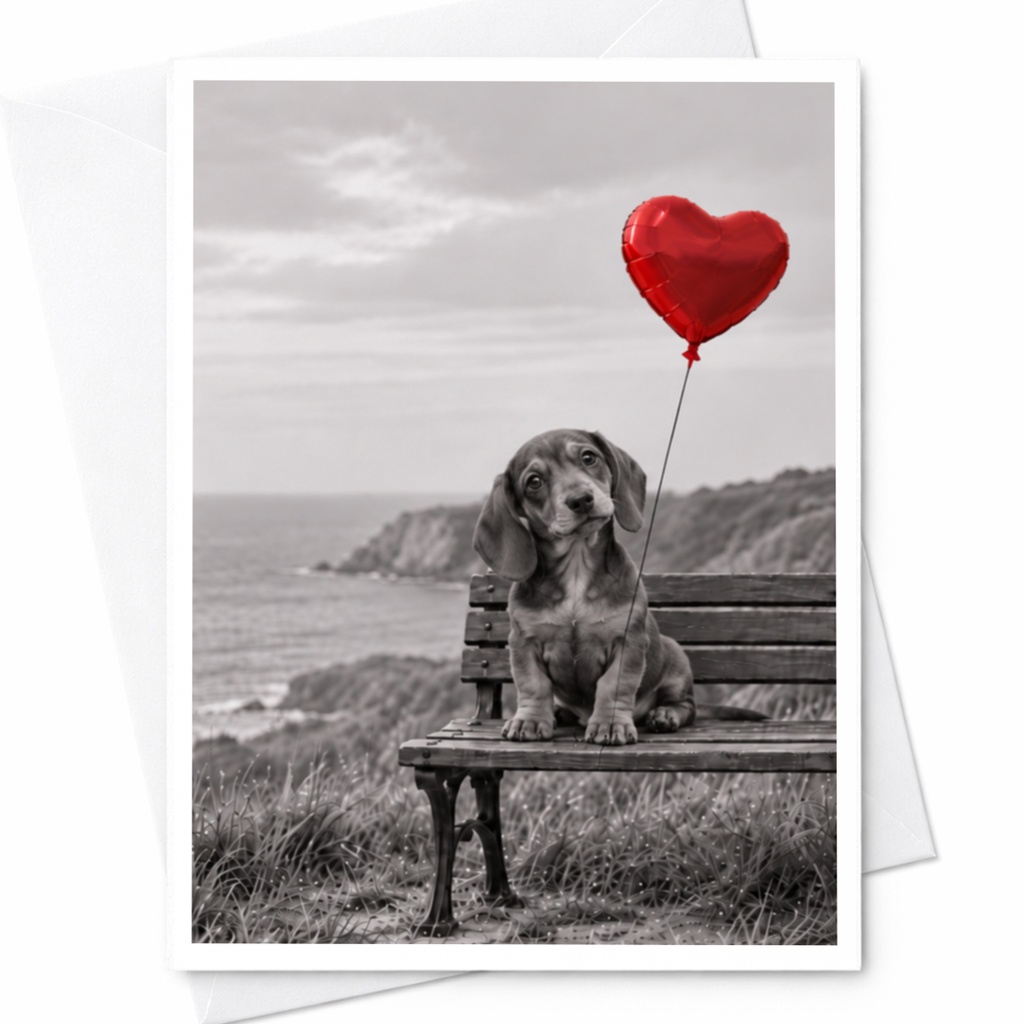 Dog With Heart Balloon Love Card Cute Romantic Greeting Card For Dog Lover Anniversary Card Sweet Animal Card C10030
