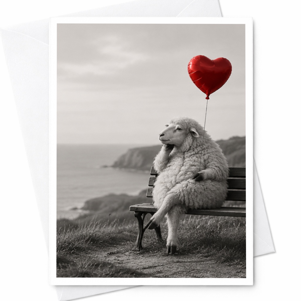 Sheep With Heart Balloon Love Card Cute Animal Greeting Card Romantic Anniversary Card For Her Him Valentine’s Day C10000