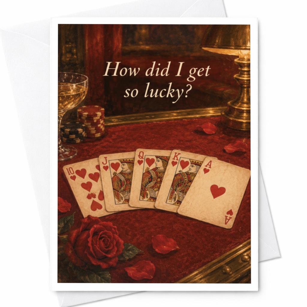 How Did I Get So Lucky? Romantic Greeting Card Anniversary Love Card For Partner Cute Playing Cards Rose C10001