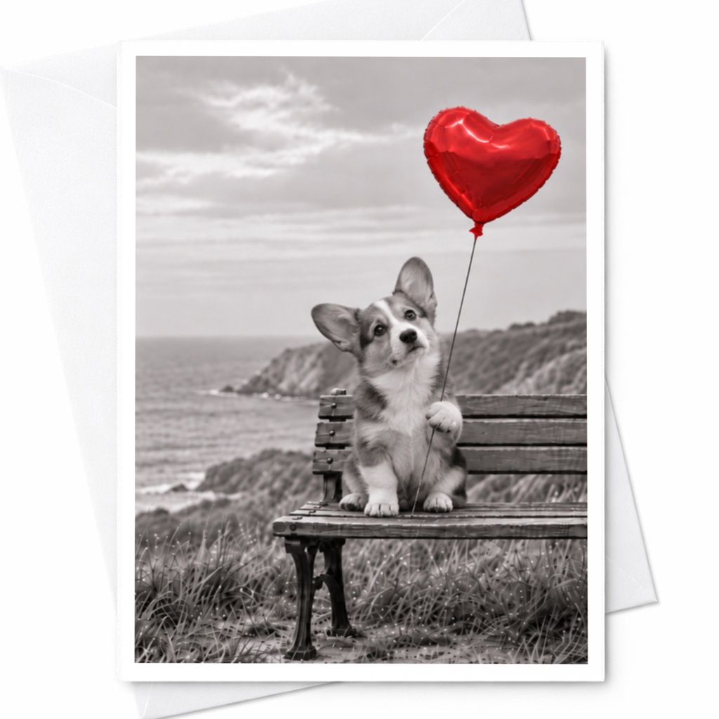 Corgi With Heart Balloon Love Card Cute Dog Greeting Card Romantic Anniversary Card For Dog Lover Sweet Valentine C10034