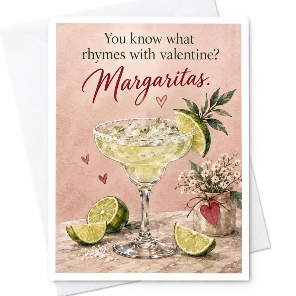 You Know What Rhymes With Valentine? Margaritas Funny Valentine's Day Card For Her Cute Margarita Love Card Romantic C10004