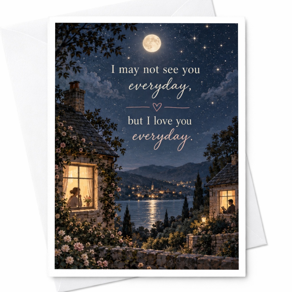 I May Not See You Everyday But I Love You Everyday Romantic Love Card For Her Him Anniversary Card Cute Night Scene C10008