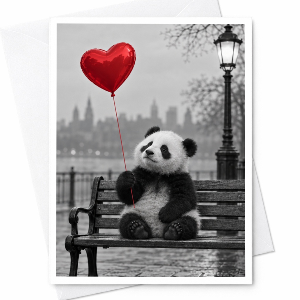 Panda With Heart Balloon Love Card Cute Romantic Greeting Card For Her Anniversary Card Animal Lover Sweet Card C10019