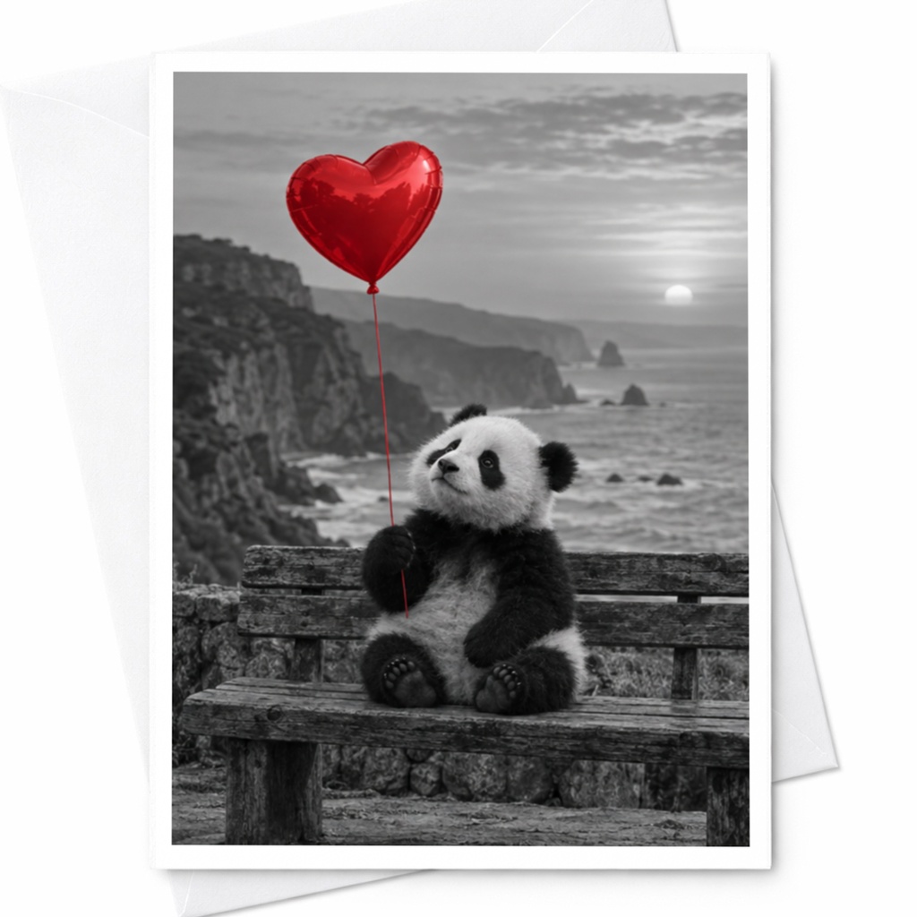 Panda With Heart Balloon Love Card Cute Animal Greeting Card Romantic Anniversary Card For Her Him Sweet Valentine C10020