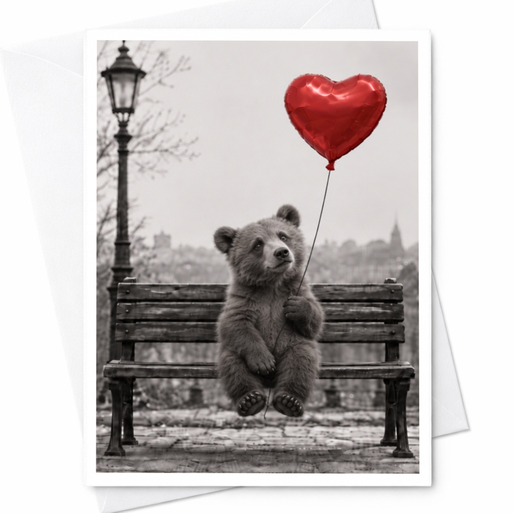 Bear With Heart Balloon Love Card Cute Animal Greeting Card Romantic Anniversary Card For Her Him Sweet Valentine C10023