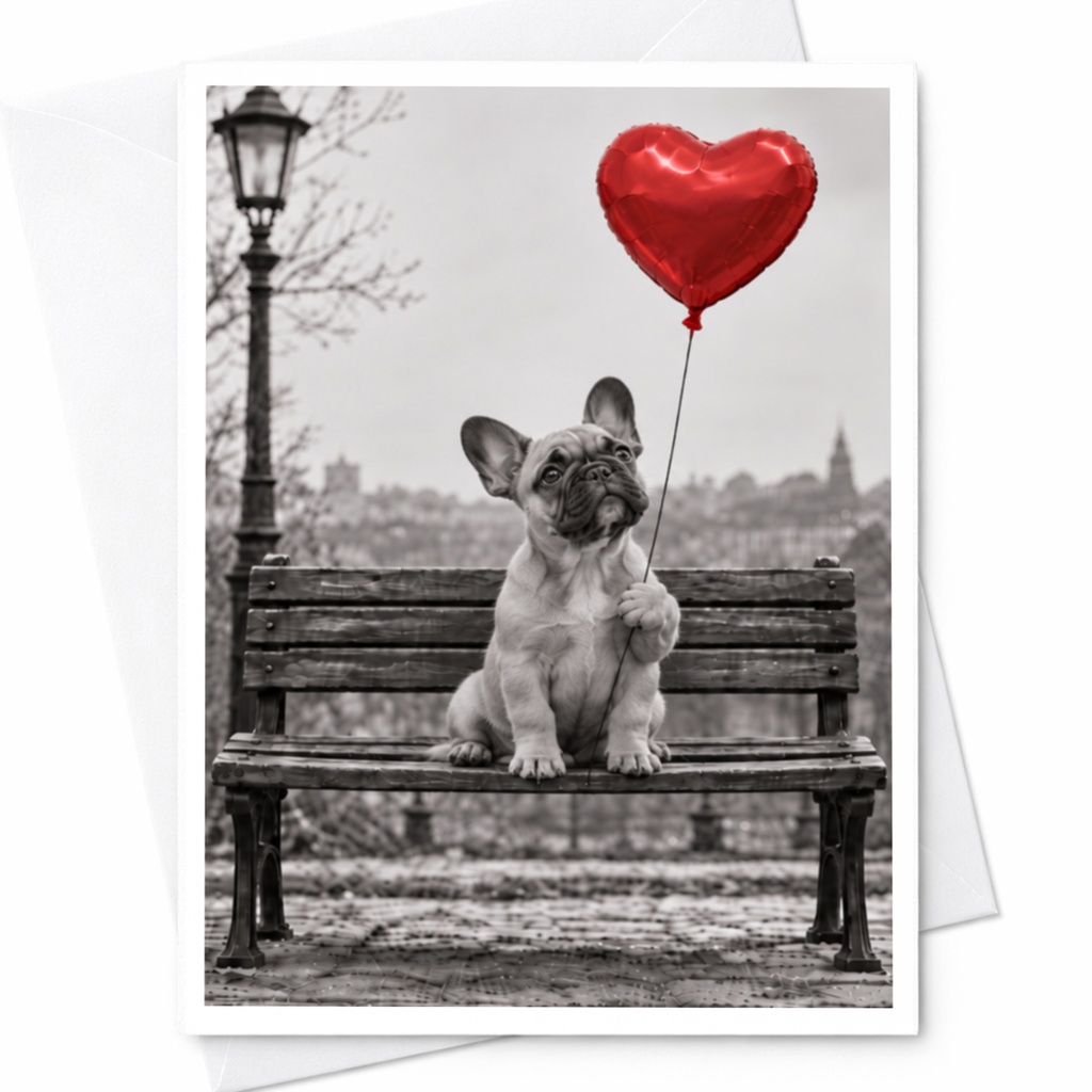 French Bulldog Love Card Cute Dog With Heart Balloon Romantic Greeting Card For Dog Lover Anniversary Card Sweet C10027