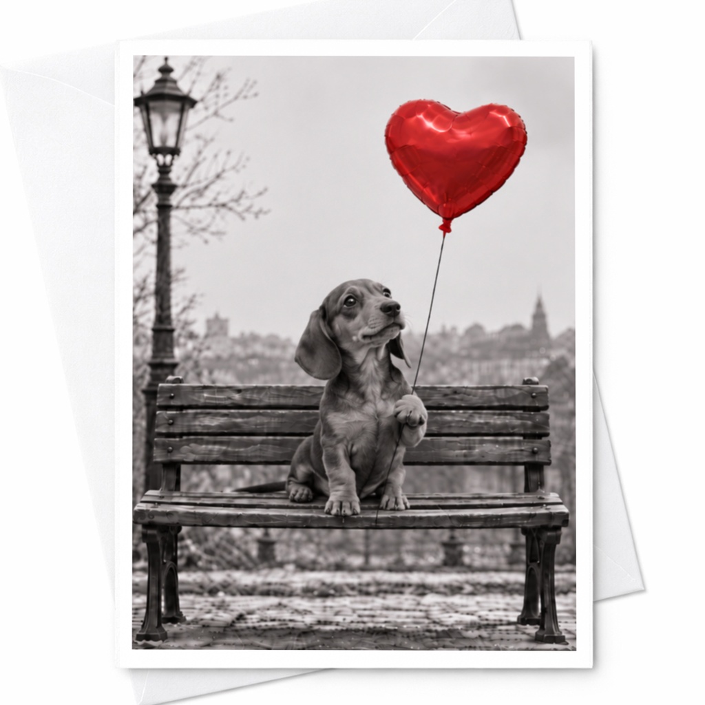 Dog With Heart Balloon Love Card Cute Romantic Greeting Card For Dog Lover Anniversary Card Sweet Animal Card C10029