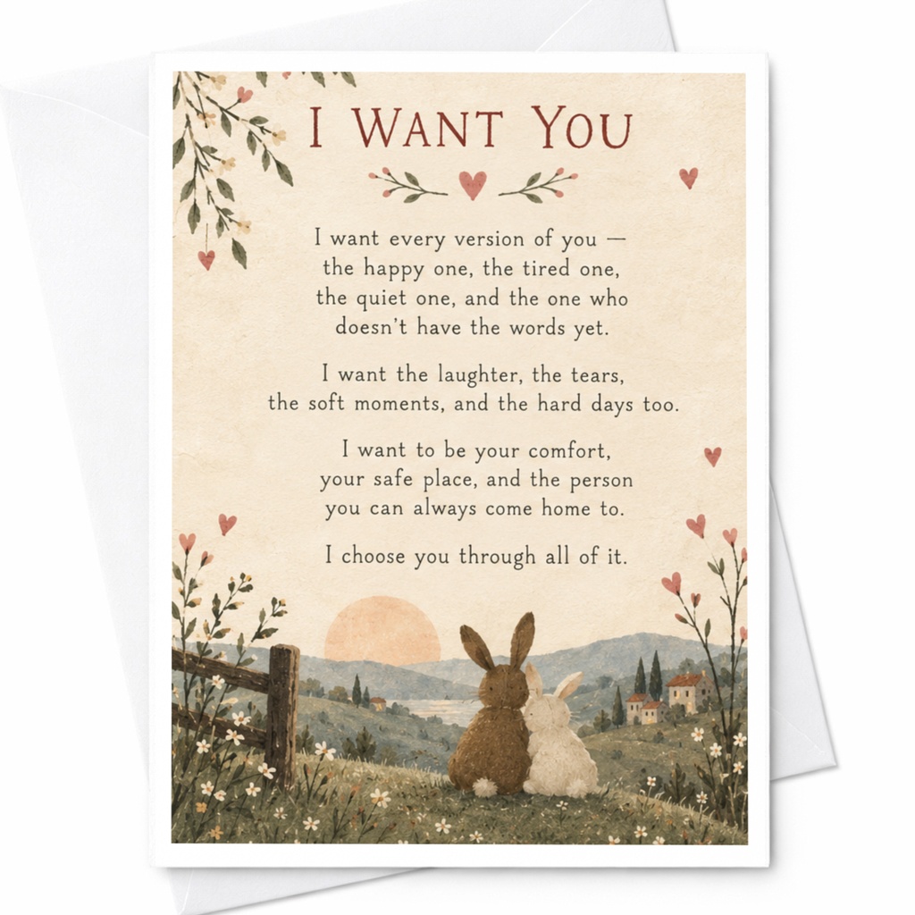 I Want You Romantic Card Cute Bunnies Scenic Landscape Love Card Anniversary Card For Partner Sentimental Greeting Card C10040