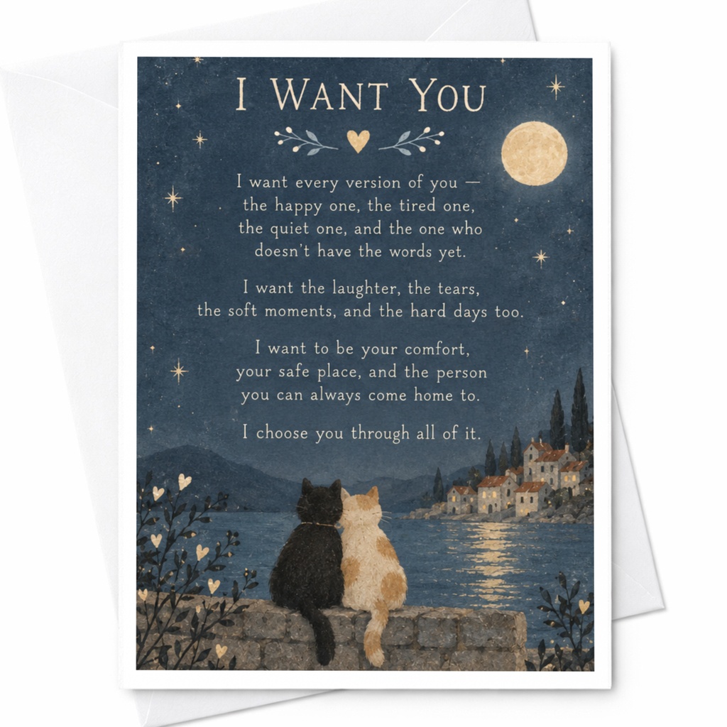 I Want You Romantic Card Cute Cats Under Moonlight Love Greeting Card Anniversary Card For Couple Sentimental C10041