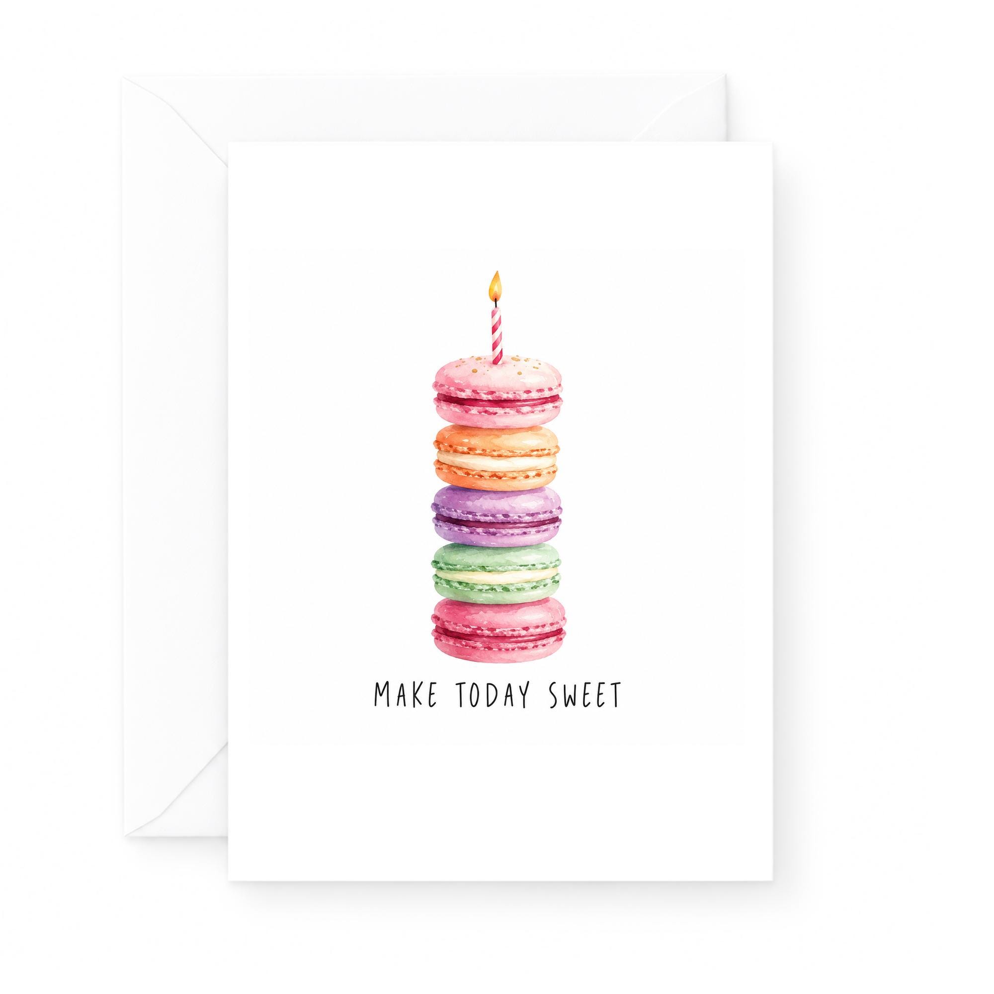 Make Today Sweet Birthday Card Cute Macaron Stack With Candle For Her Colorful Greeting Card Sweet Celebration C1936