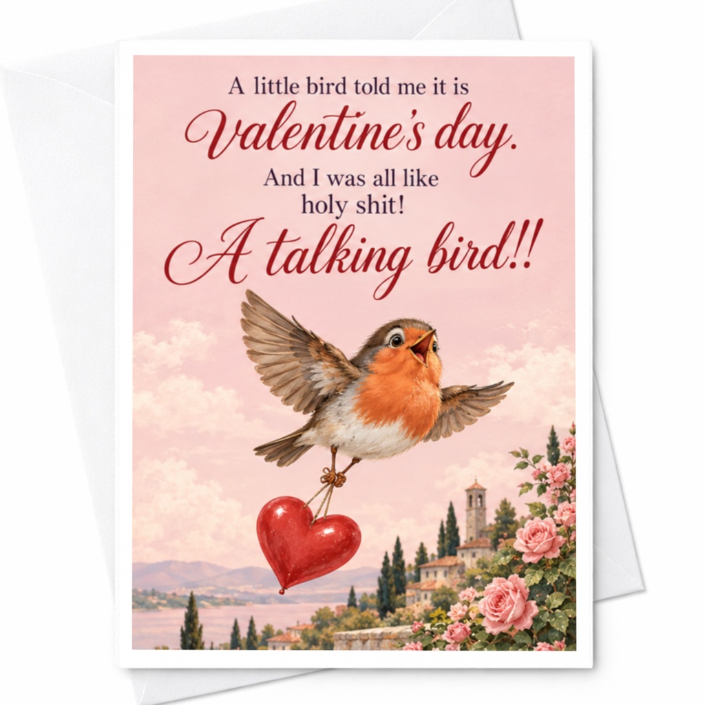 A Little Bird Told Me It Is Valentine's Day Funny Valentine's Day Card Cute Bird With Heart Romantic Card For Him Her C10047