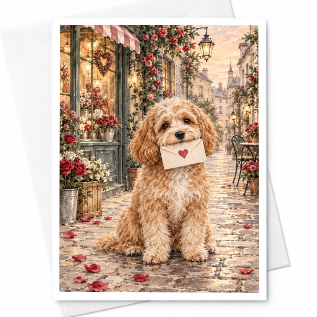 Dog With Heart Envelope Love Card Romantic Greeting Card For Dog Lover Cute Puppy Anniversary Card Sweet Animal Card C10062