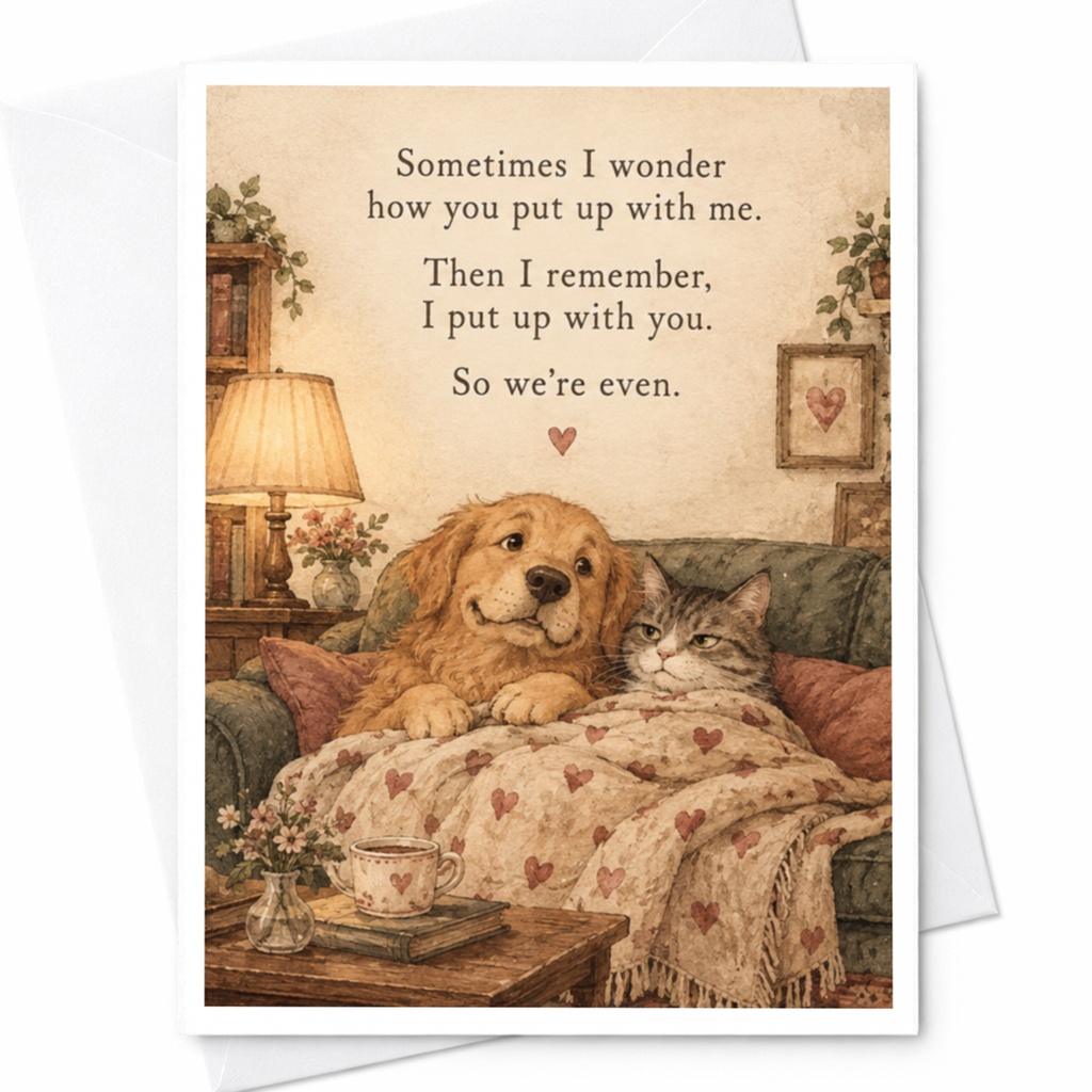 Sometimes I Wonder How You Put Up With Me Anniversary Card Cute Dog Cat Couple Romantic Greeting Card For Partner C10066