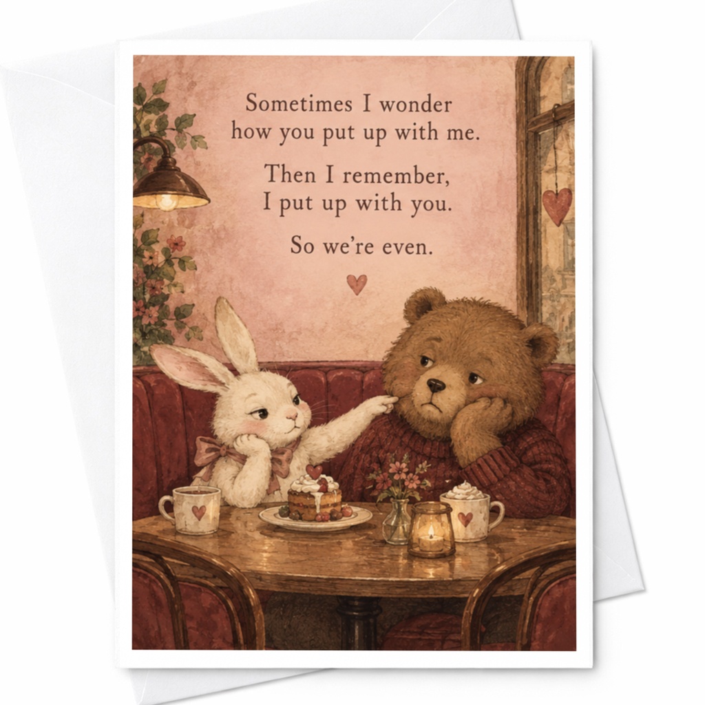 Sometimes I Wonder How You Put Up With Me Anniversary Card Cute Bunny Bear Couple Romantic Love Card For Partner C10067