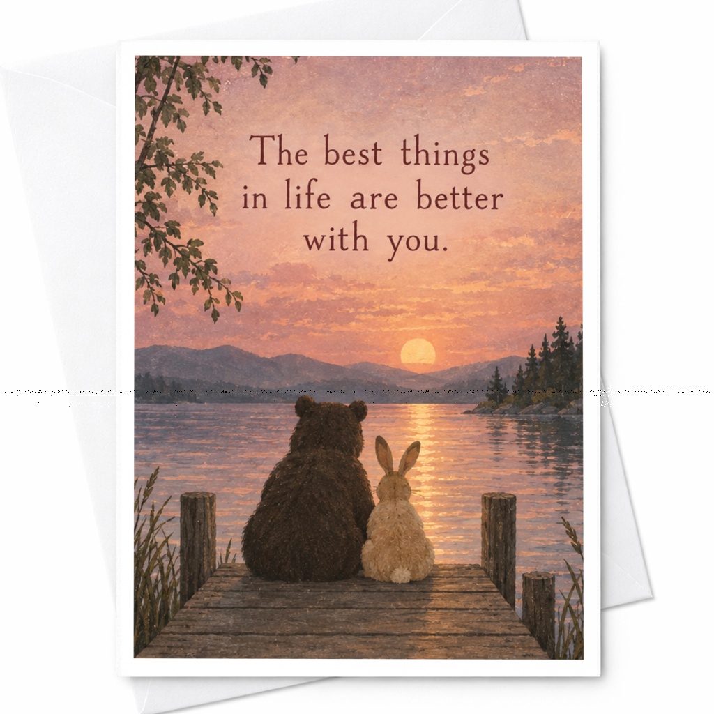 The Best Things In Life Are Better With You Anniversary Card Romantic Bear Rabbit Sunset For Couple Love Card C10073