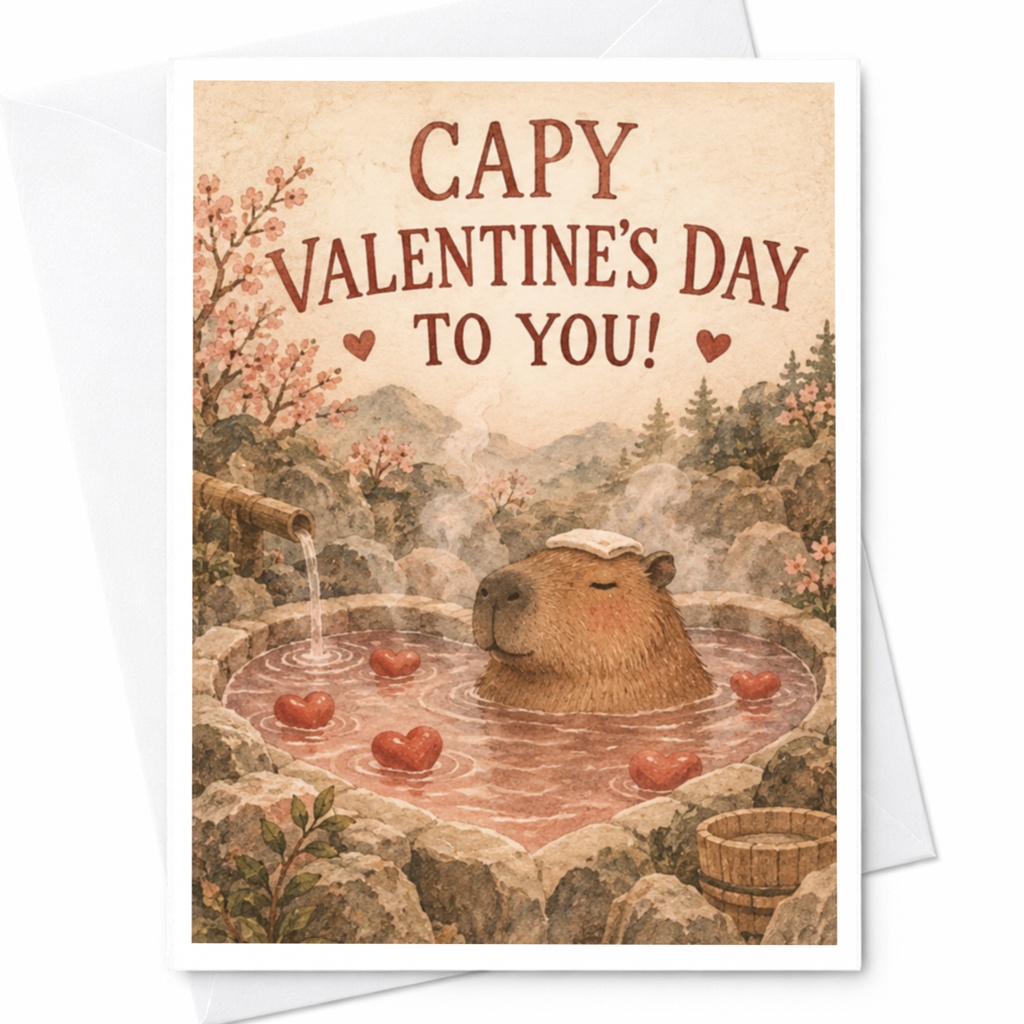 Capy Valentine's Day To You! Cute Valentine's Day Card Capybara Love Card For Animal Lover Romantic Greeting Card C10076