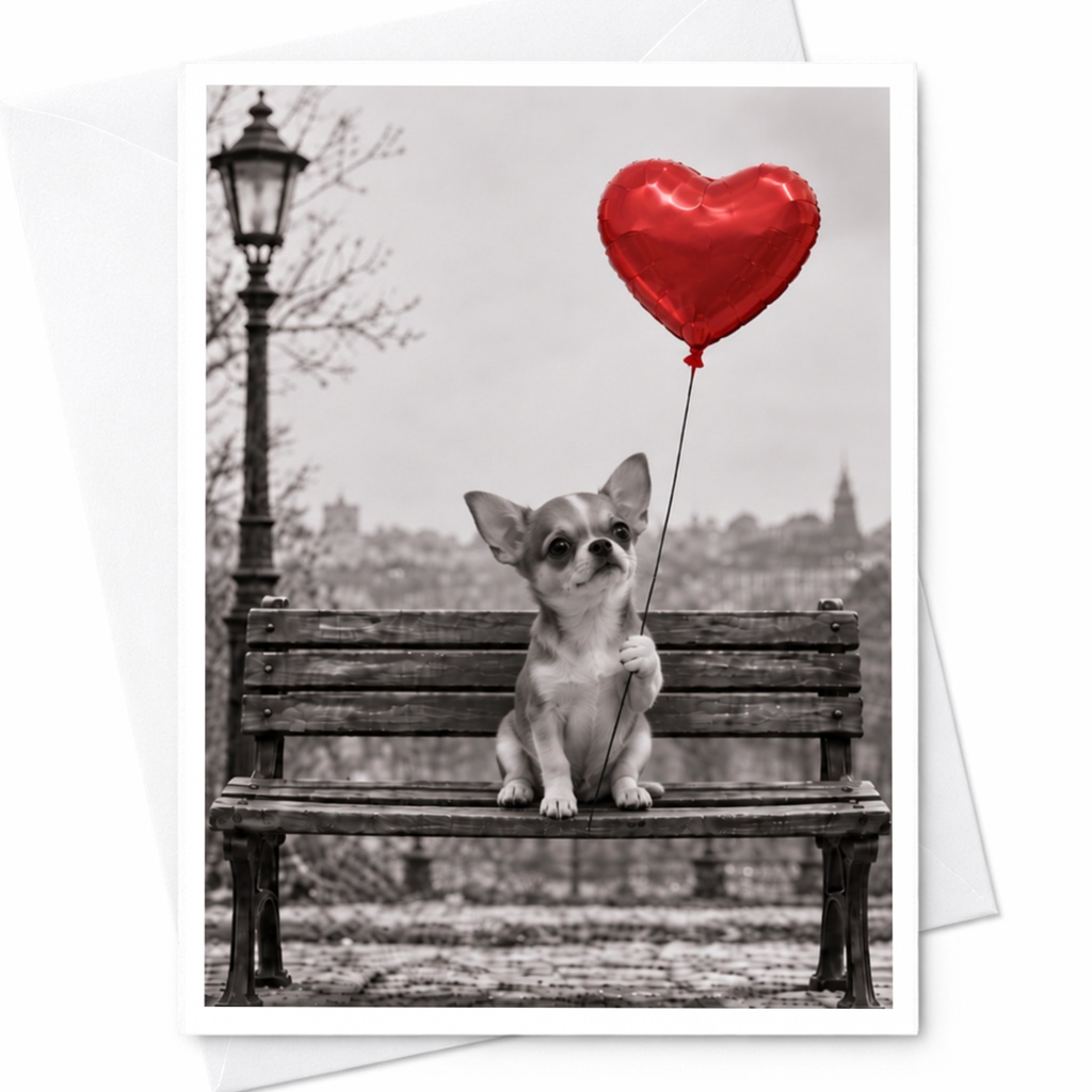 Chihuahua With Heart Balloon Love Card Cute Dog Greeting Card Romantic Animal Card For Dog Lover Anniversary Card C10078