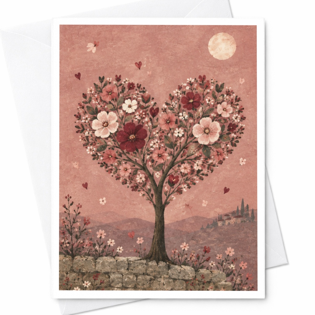 Heart-Shaped Floral Tree Love Card Romantic Greeting Card For Her Anniversary Card Cute Nature For Couple C10083