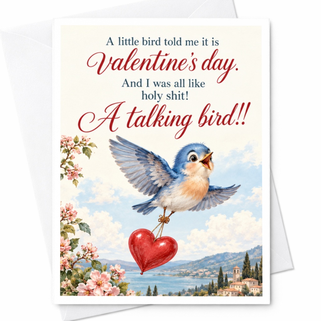A Little Bird Told Me It's Valentine's Day Funny Valentine's Day Card Cute Bird Heart Romantic Card For Him Her C10046
