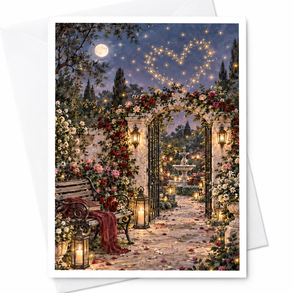 Romantic Garden Greeting Card Wedding Anniversary Card Heart Lights For Couple Love Card Elegant Floral C10089