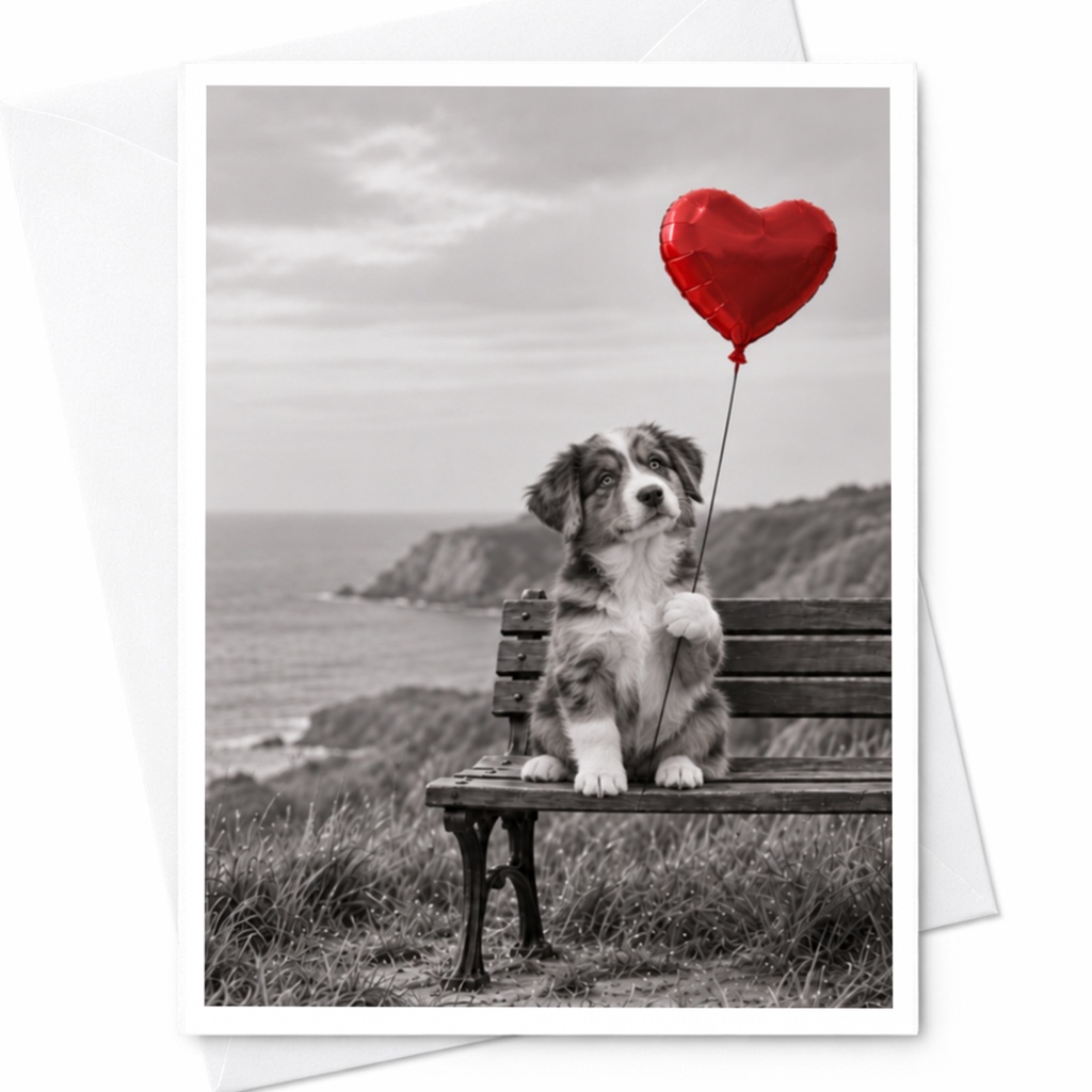 Dog With Heart Balloon Love Card Cute Romantic Greeting Card For Dog Lover Anniversary Card Sweet Animal Card C10051