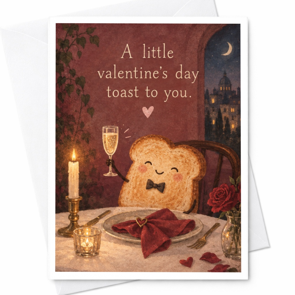 A Little Valentine's Day Toast To You Cute Valentine's Day Card Romantic Toast Illustration For Her Him Love Card C10095