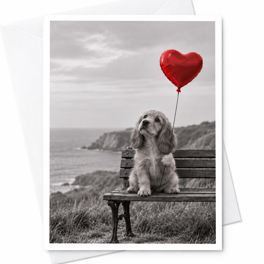 Dog With Heart Balloon Love Card Romantic Greeting Card For Dog Lover Cute Anniversary Card Sweet Valentine’s Day Card C10053