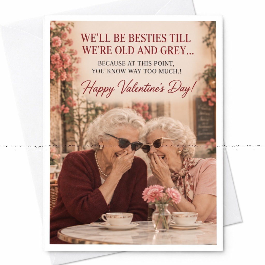 We'll Be Besties Till We're Old And Grey Valentine's Day Card For Best Friend Cute Friendship Card Funny Elderly Women C10097