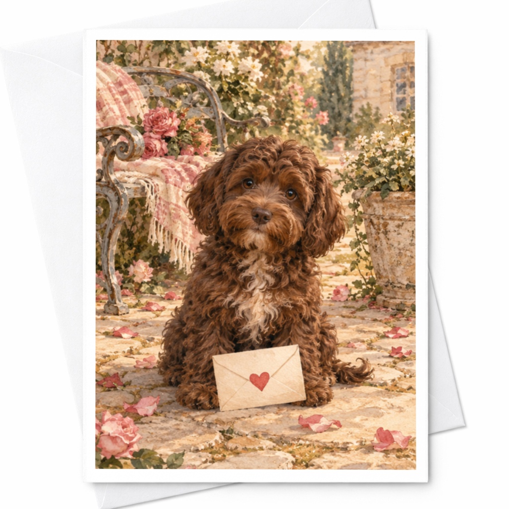 Cute Dog With Heart Envelope Love Card Romantic Greeting Card For Dog Lover Anniversary Card Sweet Animal Card C10099