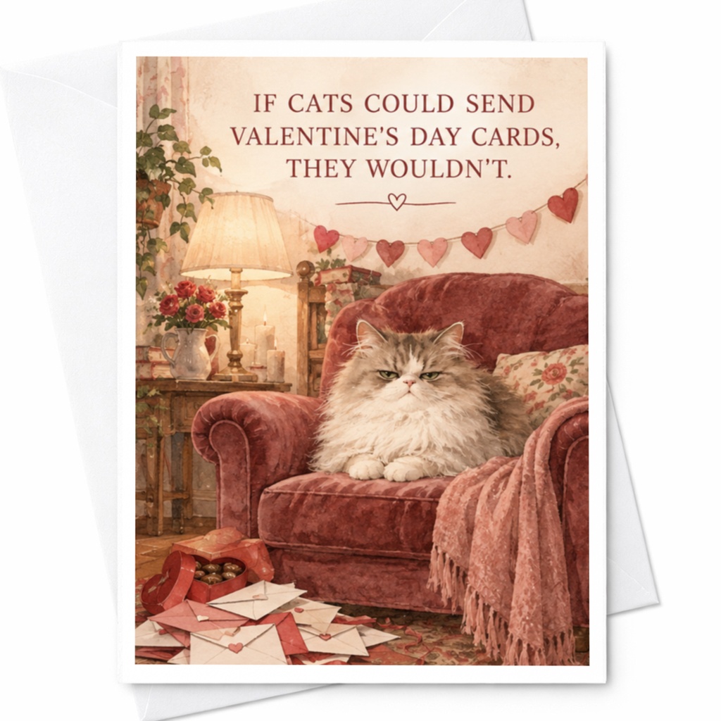If Cats Could Send Valentine's Day Cards, They Wouldn't. Funny Valentine's Day Card Cat Lover Cute Animal Greeting Card C10058