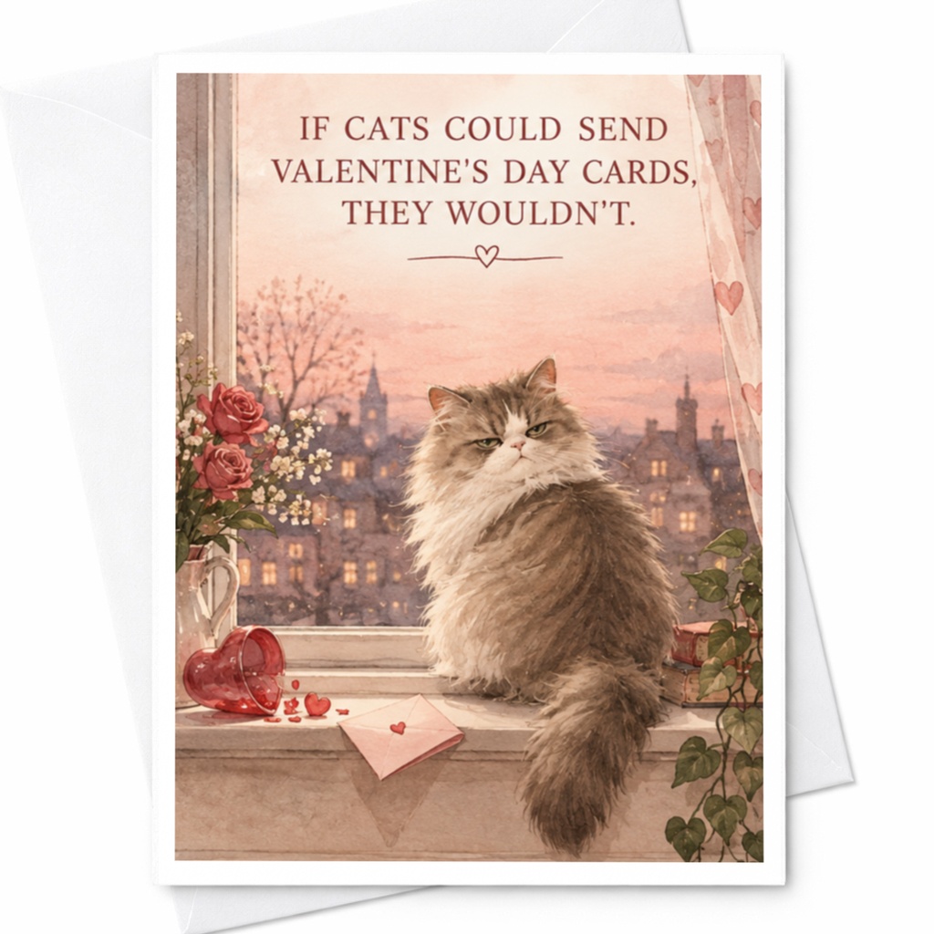 If Cats Could Send Valentine's Day Cards, They Wouldn't. Funny Valentine's Day Card Cat Lover Cute Animal Greeting Card C10059