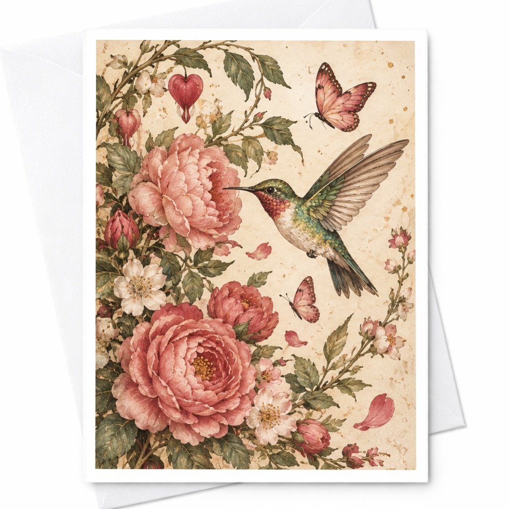 Hummingbird Floral Greeting Card Botanical Art Blank Note Card Nature Lover Watercolor Style Everyday Card For Her C10102
