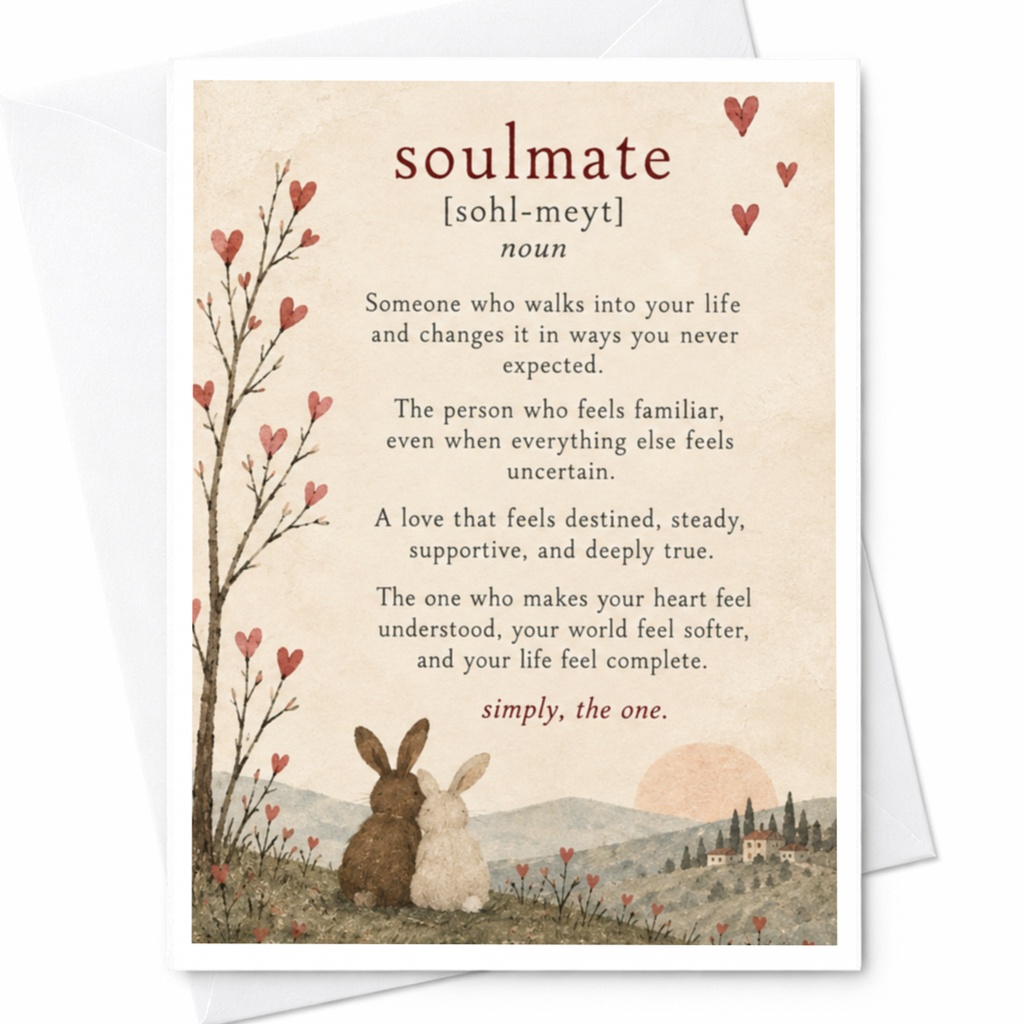 Soulmate Love Card Romantic Greeting Card Cute Bunnies Anniversary Card For Couple Wedding Card Sweet Sentimental C10109