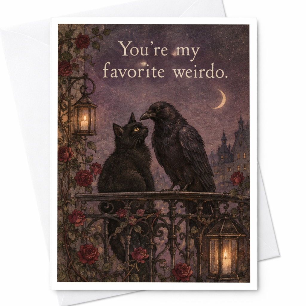 You're My Favorite Weirdo Love Card Cute Cat And Crow Friendship Greeting Card Romantic Funny For Partner Or Friend C10111