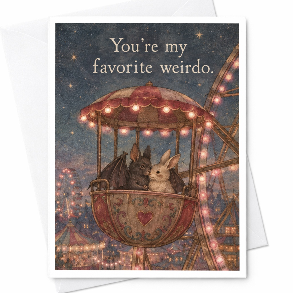 You're My Favorite Weirdo Cute Love Card Bat Rabbit Ferris Wheel Romantic Friendship Greeting Card For Partner 125 C10112